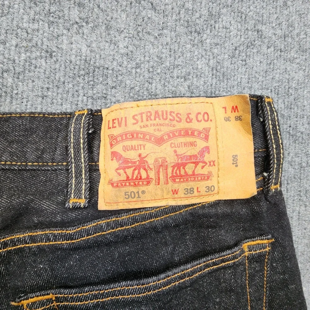 Levis 501 Original Fit Jeans Mens 38x30 (Fits 35x28) Black‎ Dark Wash Button Fly